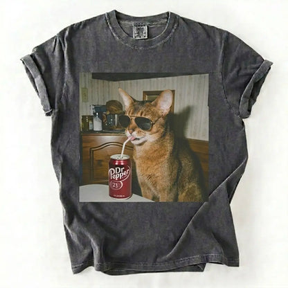 Cat Breeds Drinking Soda Vintage Graphic Tee