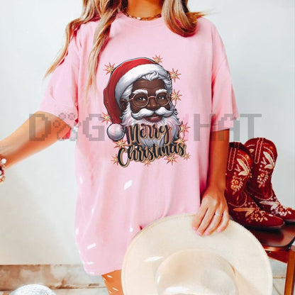 African American Santa Christmas Pajama Black X-Mas T-Shirt – 100% Cotton Family Tee - Dogmomhat.