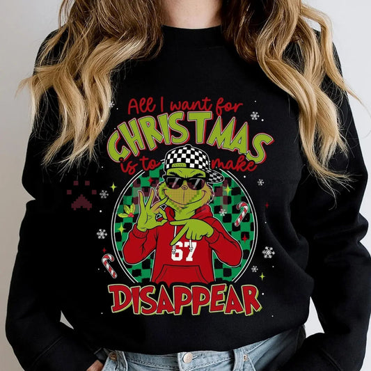 All I Want For Christmas Is To Make 67 Disappear' Meme Crewneck – Trendy Xmas Checkered Hat Mean Guy Design, Funny Boy Christmas Jumper - Dogmomhat