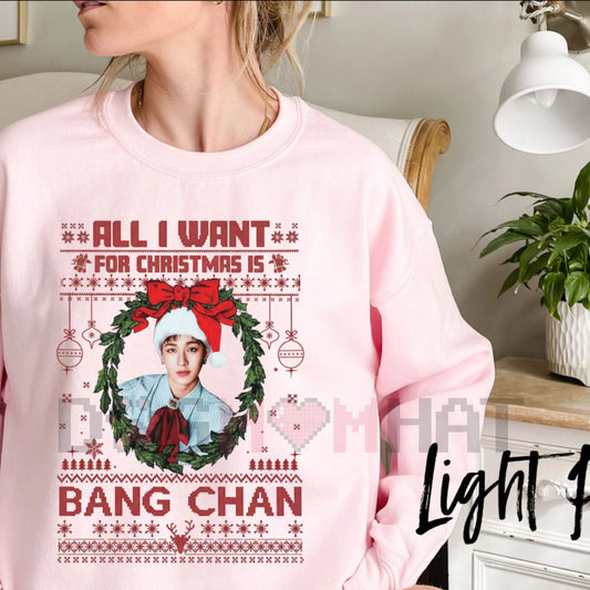 "All I Want for Christmas Is Bang Chan" Sweatshirt – Funny K-Pop Stray Kids Bias Merch-Dogmomhat
