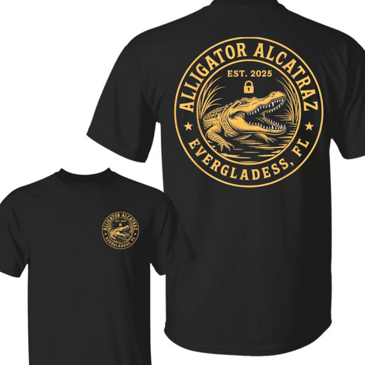 Alligator Alcatraz Florida T-Shirt – Funny Everglades Retro Graphic Tee, Dark Humor Cotton Shirt for Men & Women - Dogmomhat