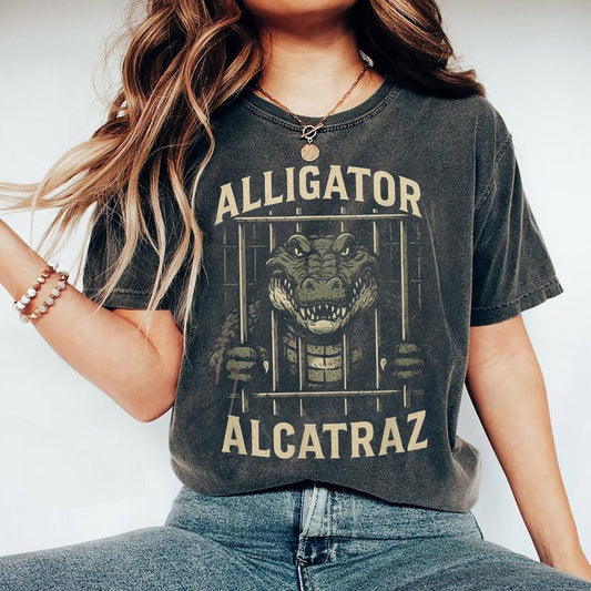 Alligator Alcatraz T-Shirt – Funny Graphic Tee for Animal Lovers, Unisex Heavy Cotton Shirt - Dogmomhat