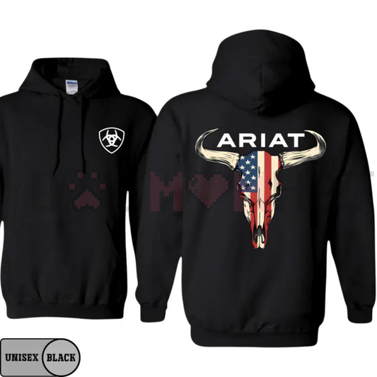 Ariat-Inspired American Flag Bull Skull Hoodie – Unisex Western Cowboy Pullover - dogmomhat
