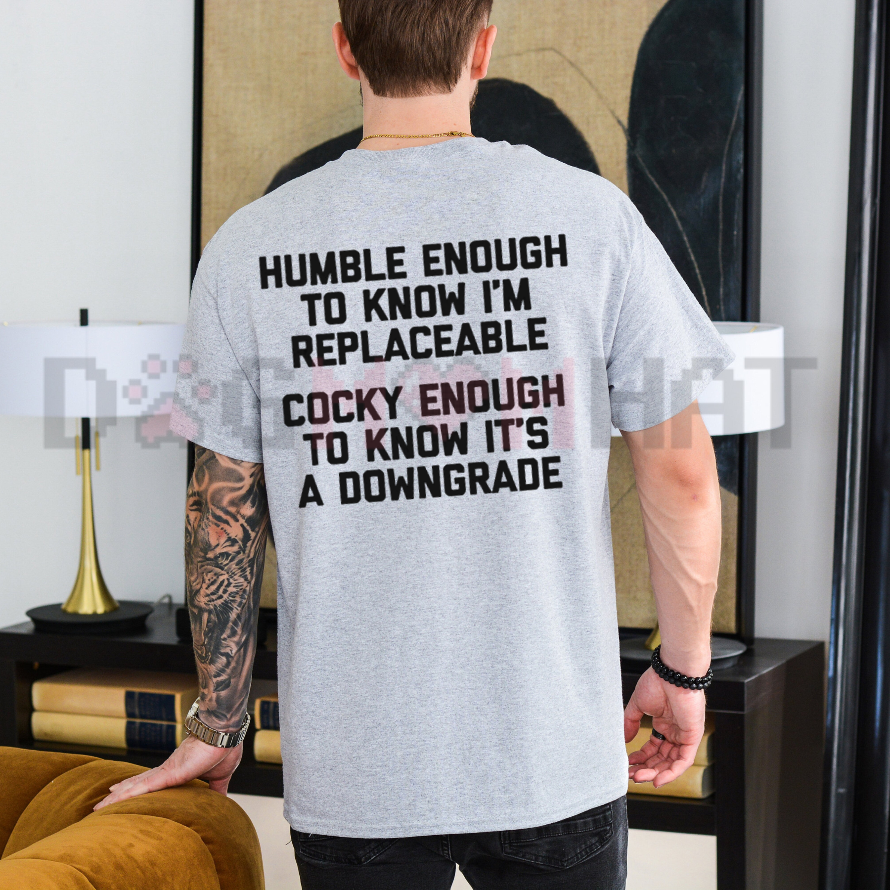 Back view of the Humble Enough To Know Graphic T-Shirt showcasing the clear high-quality text pattern layout - dogmomhat