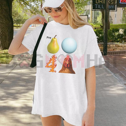 Back view of the Pear-Shaped Planet Rooster T-Shirt displaying quirky surreal rooster on a pear planet artwork printed across the back. - dogmomhat