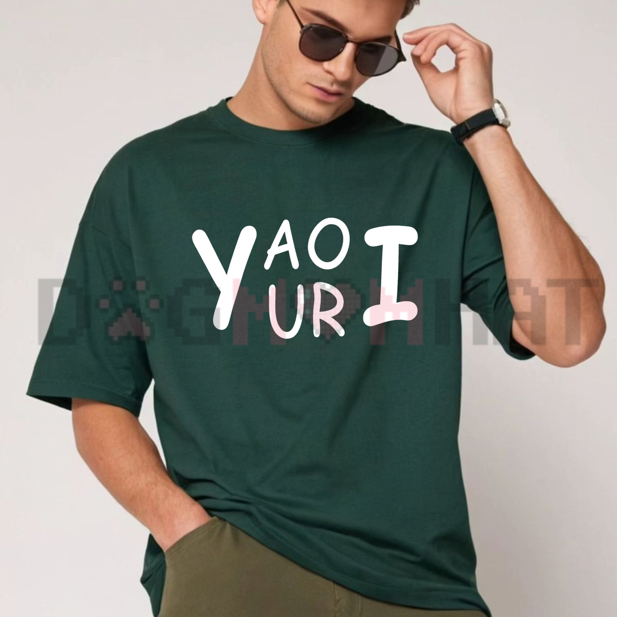 Back view of the subculture script statement tee displaying bold handwritten Yaoi Yuri typography graphic artwork across the back of a cotton shirt. - dogmomhat