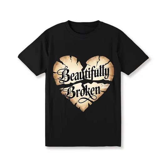 Beautifully Broken" Vintage Graphic Tee – Minimalist Urban Streetwear, Stylish & Funny Couples T-Shirt - Dogmomhat