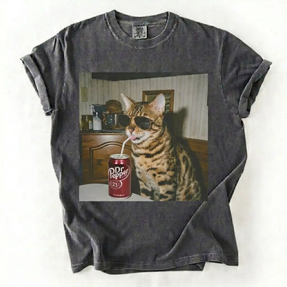 Cat Breeds Drinking Soda Vintage Graphic Tee