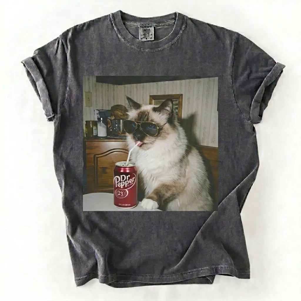 Cat Breeds Drinking Soda Vintage Graphic Tee