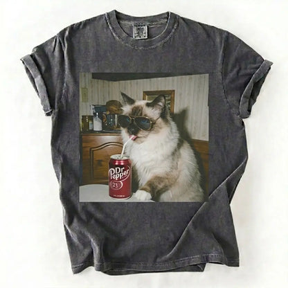 Cat Breeds Drinking Soda Vintage Graphic Tee