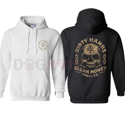 Bold Skull Graphic Hustle Hoodie – Made In USA Dirty Hands Clean Money Heavy-Duty Streetwear - dOGMOMHAT