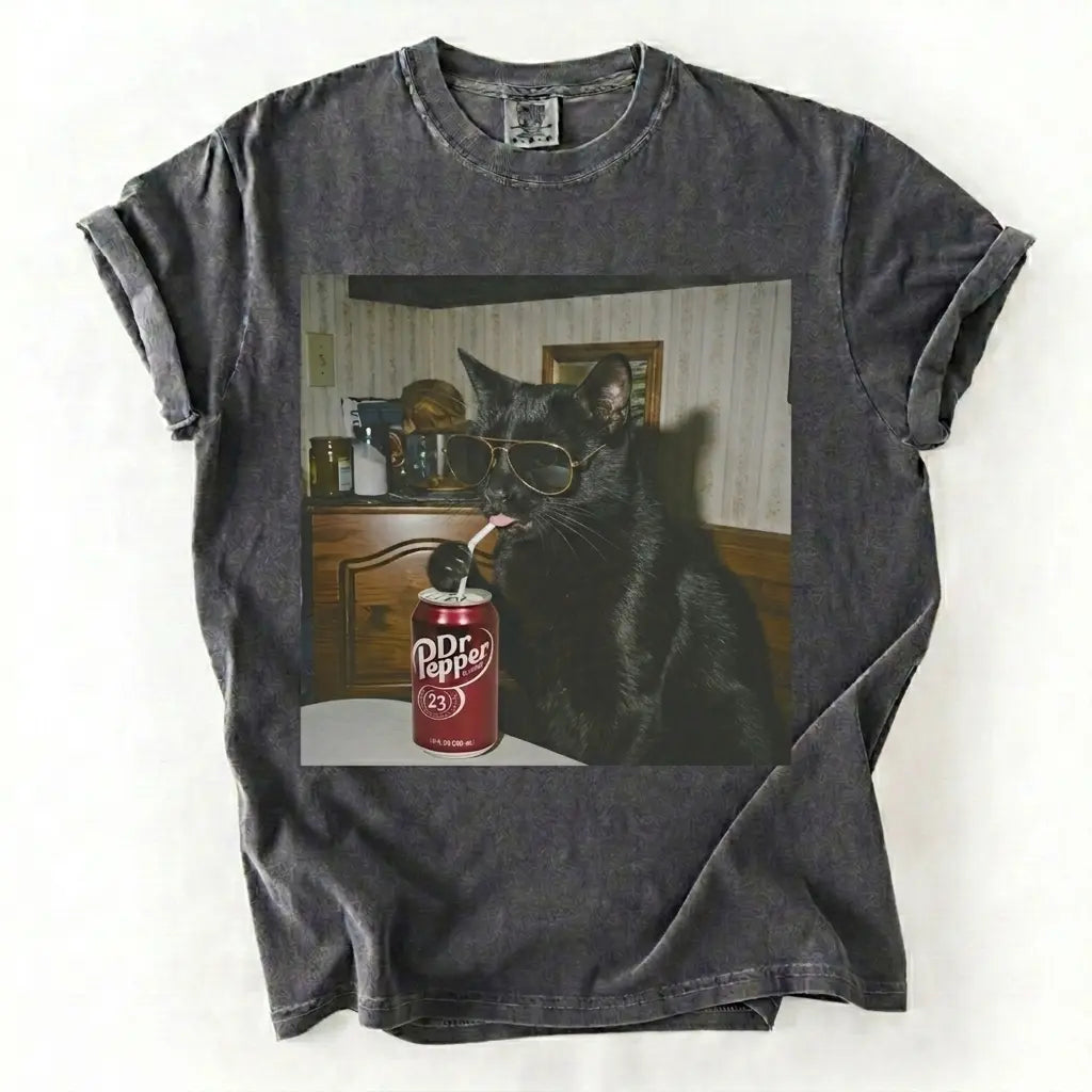 Cat Breeds Drinking Soda Vintage Graphic Tee