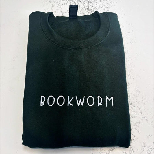 Bookworm Embroidered Sweatshirt, Bookish Hoodie, Book Club Sweater, Bookworm Crewneck