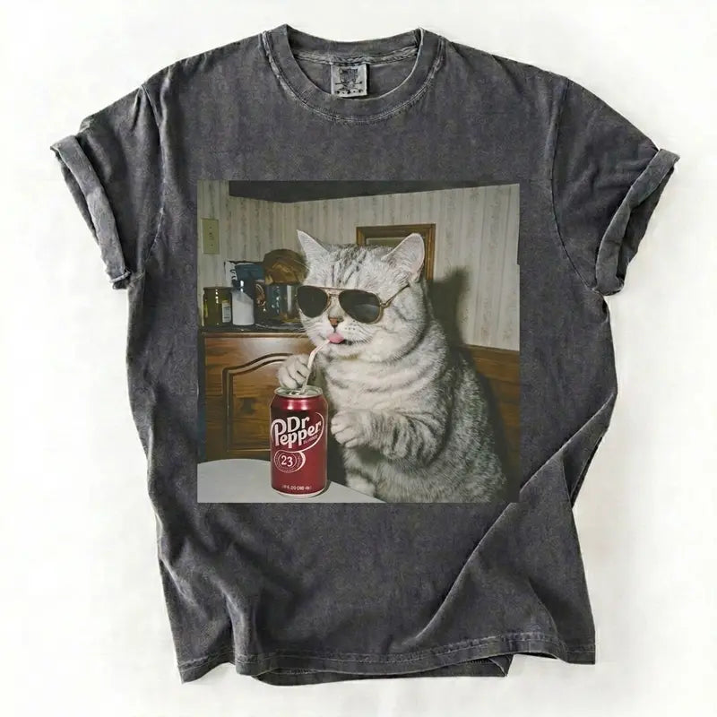 Cat Breeds Drinking Soda Vintage Graphic Tee