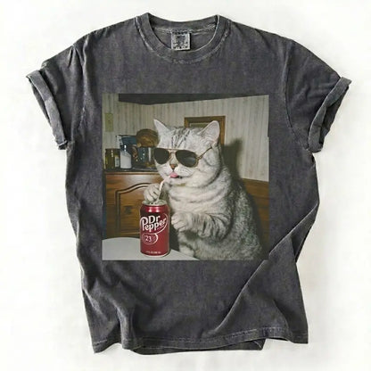 Cat Breeds Drinking Soda Vintage Graphic Tee