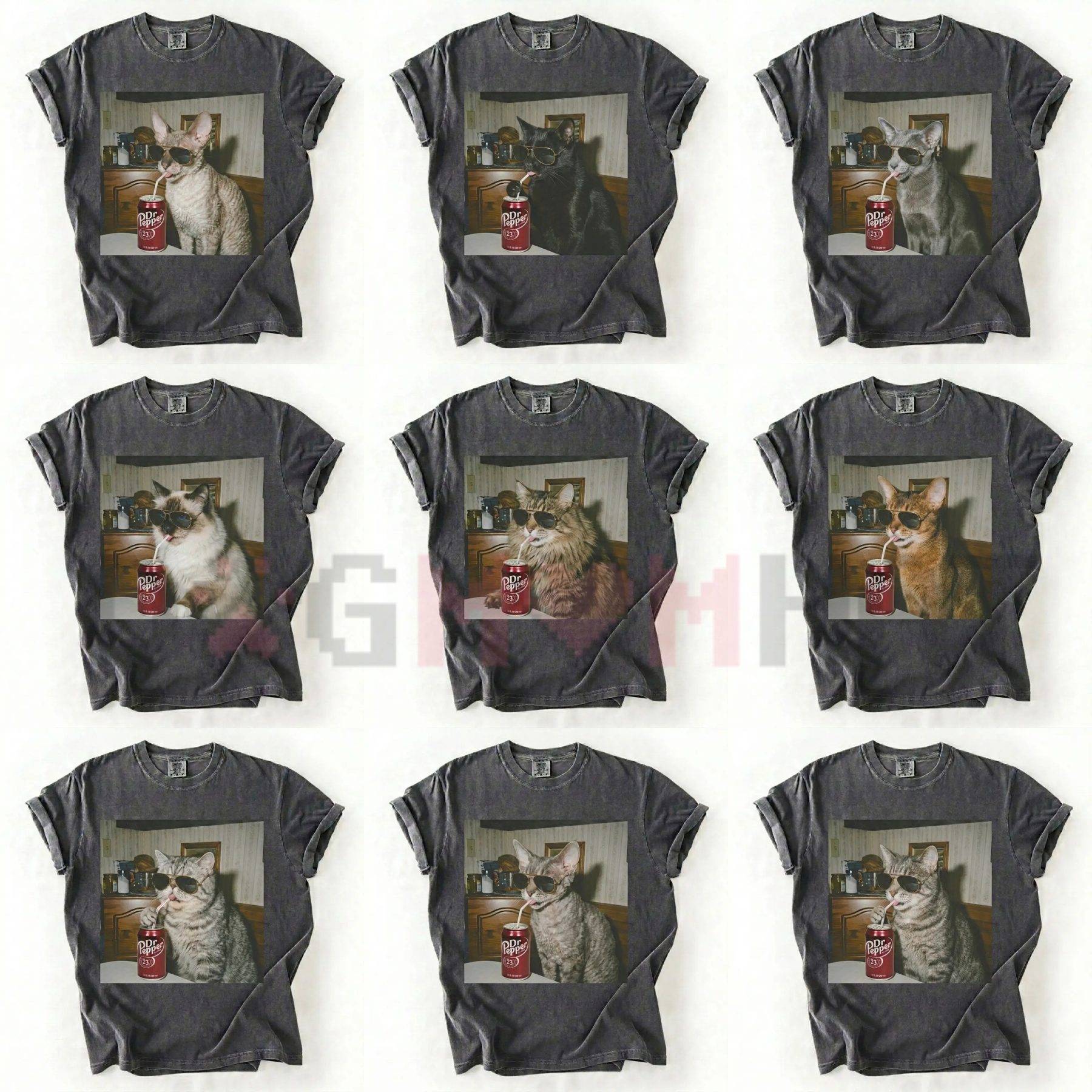 Cat Breeds Drinking Soda Vintage Graphic Tee - dogmomhat