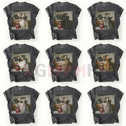 Cat Breeds Drinking Soda Vintage Graphic Tee - dogmomhat