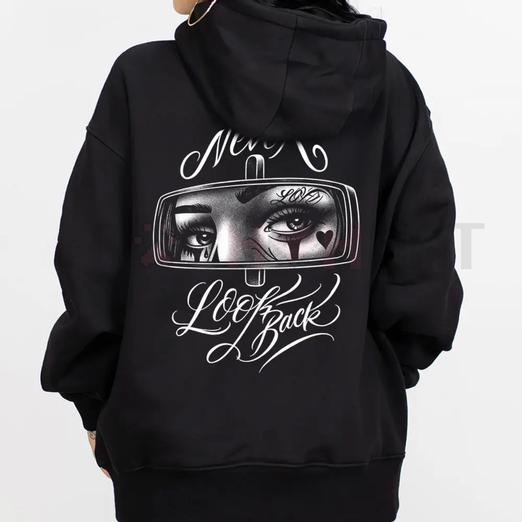 Chicano Art "Never and Look" Hoodie – Men's Cotton Lowrider Streetwear Pullover - dogmomhat