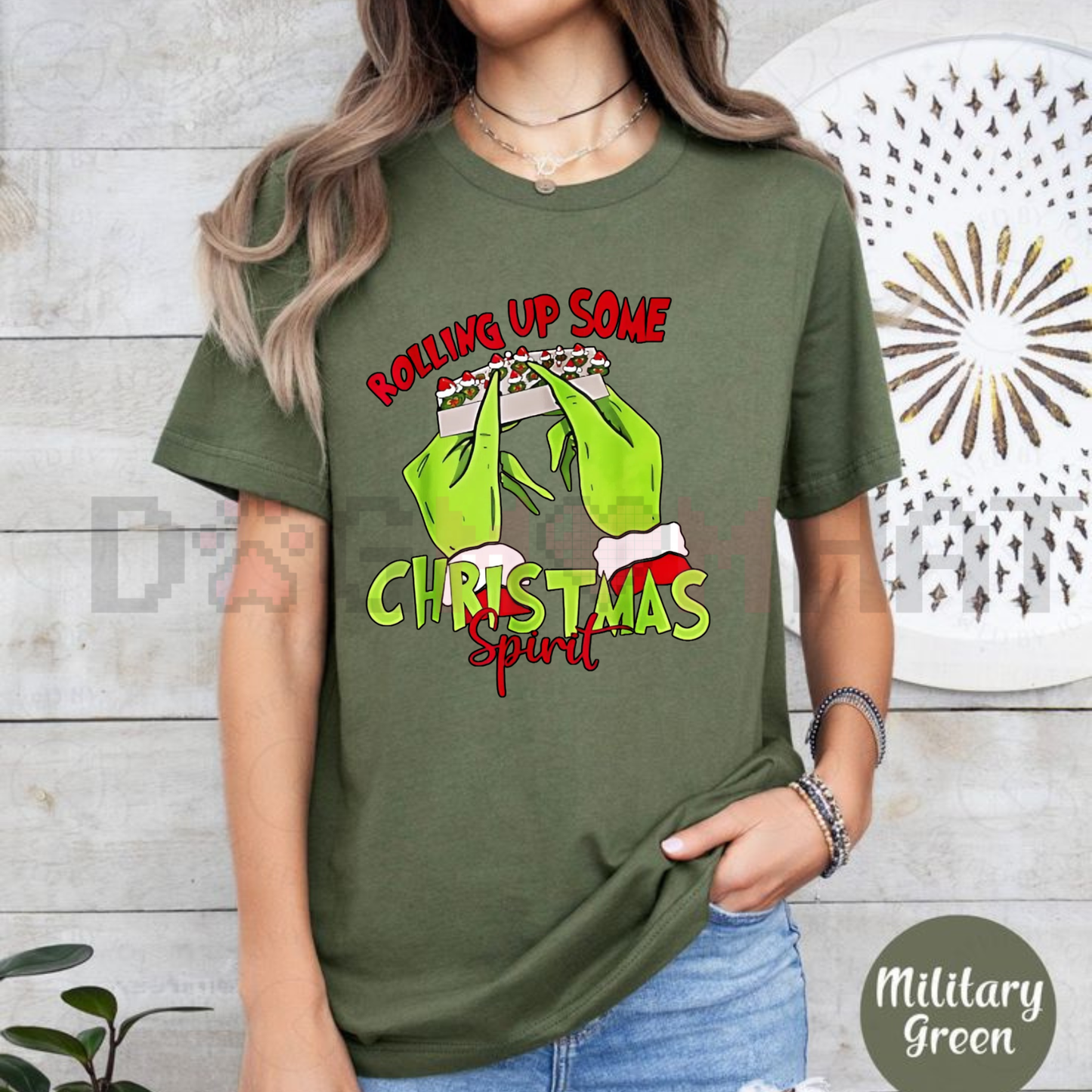 Christmas Spirit Grinch Hands Rolling Joint T-Shirt - dogmomhat
