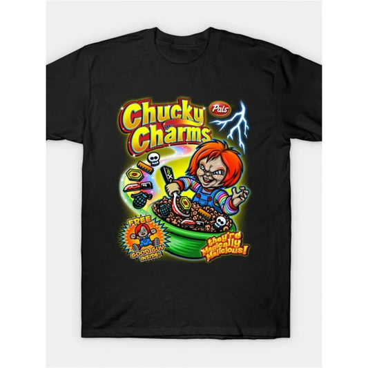 Chucky Charms V2 Horror T-Shirt – Funny Halloween Graphic Tee, Black Cotton Shirt for Men & Women - Dogmomhat