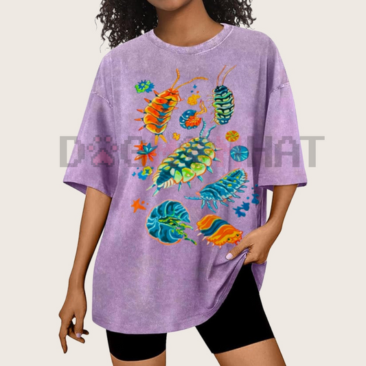 Colorful Insects Vintage Washed Shirt – Unisex Graphic Tee, Full Color, Streetwear Fashion - Dogmomhat