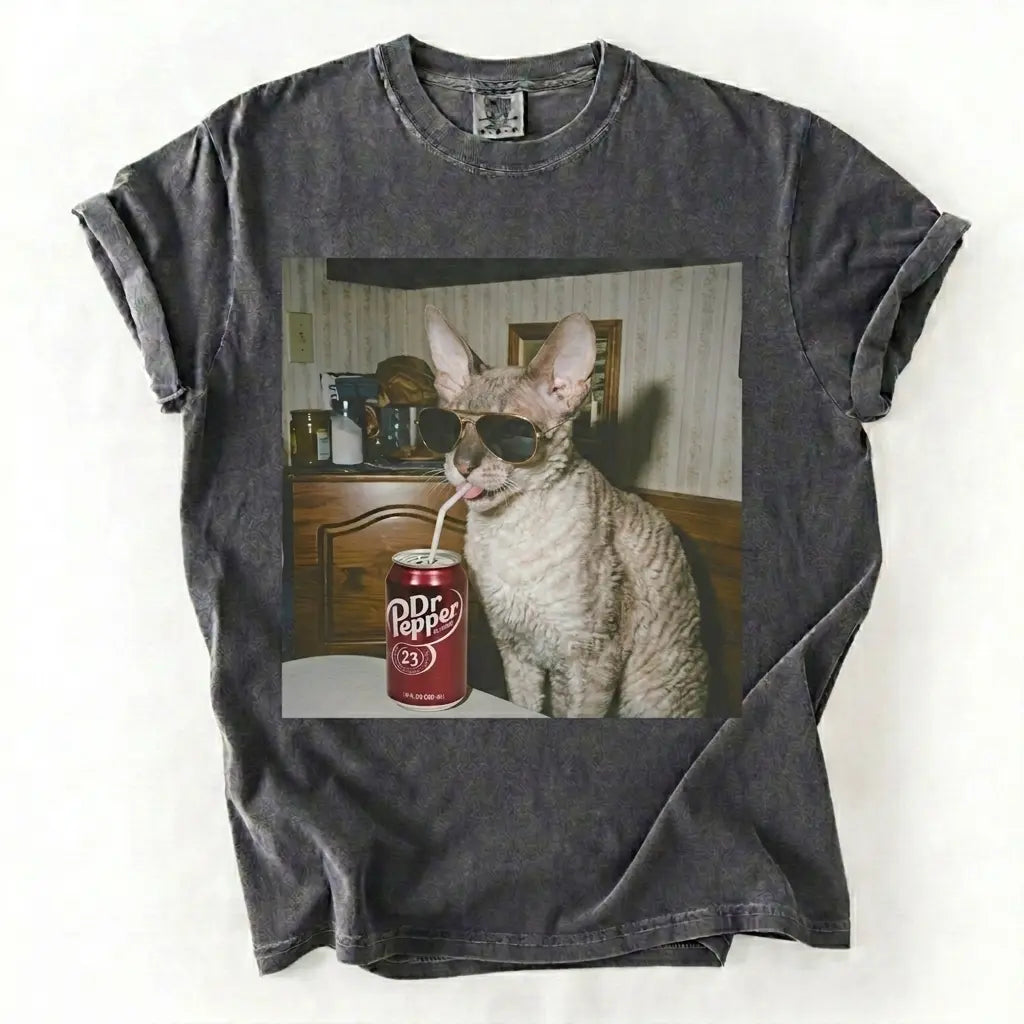 Cat Breeds Drinking Soda Vintage Graphic Tee