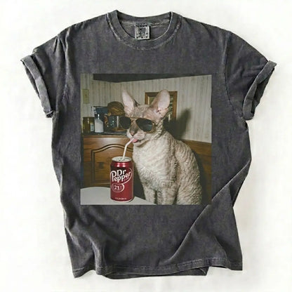 Cat Breeds Drinking Soda Vintage Graphic Tee