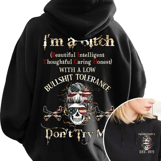 Custom Year Gen X Skull Hoodie – Two-Sided "Don't Try Me" FAFO, Raised on Hose Water & Neglect - Dogmomhat