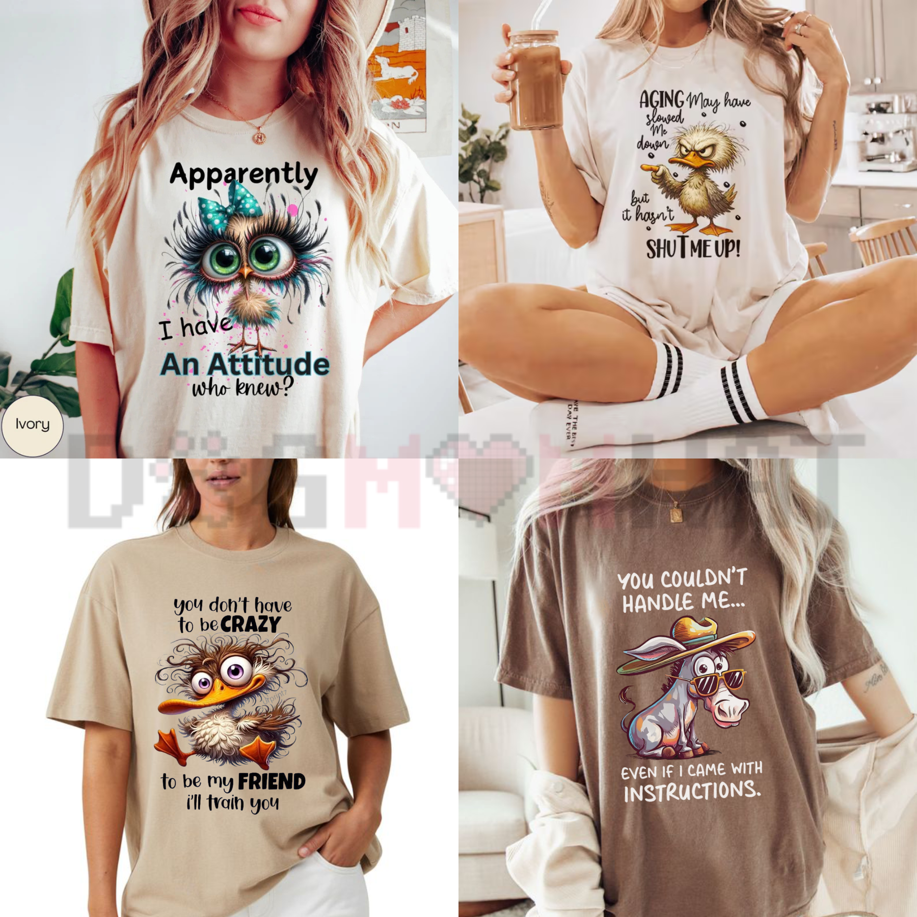 Cute Animal Humor Print Cotton T-Shirt - Dogmomhat