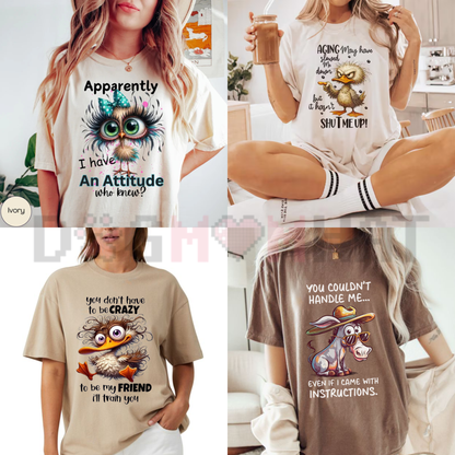 Cute Animal Humor Print Cotton T-Shirt - Dogmomhat