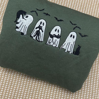 Cute Ghosts & Black Cats Embroidered Sweatshirt – Spooky Season Halloween Crewneck for Cat Lovers - Dogmomhat
