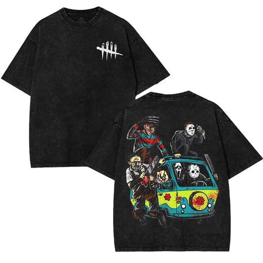 "Dead by Daylight" Washed Tee - Scary Cartoon Character - Dogmomhat