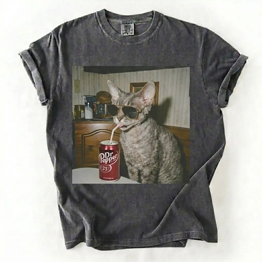 Cat Breeds Drinking Soda Vintage Graphic Tee