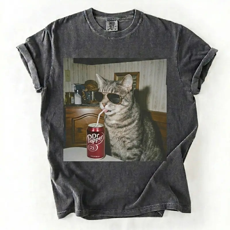 Cat Breeds Drinking Soda Vintage Graphic Tee