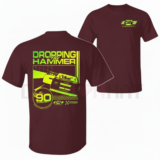 Dropping the Hammer Chevy T-Shirt – Retro 90s Stock Car Racing Neon Green Speed Track Tee - dogmomhat