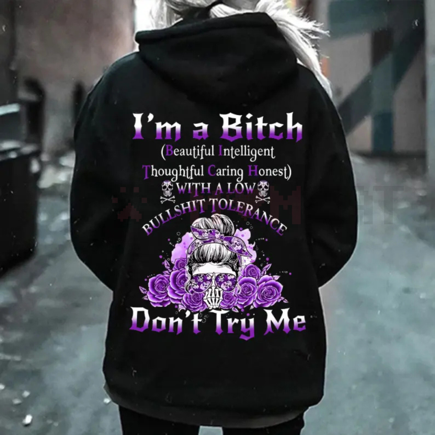 Edgy Gen X Flower Skull All Over Print Hoodie - dogmomhat