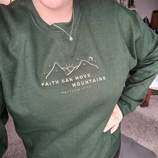 Faith Can Move Mountains Embroidered Sweatshirt, Christian Embroidered Hoodie, Christian Gift, Bible Verse Sweater, Gift for Her