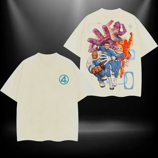 Fantastic 4 Acid Wash Oversized Tee – Double-Sided MCU Comic Graphic T-Shirt for Men & Fans - dogmomhat