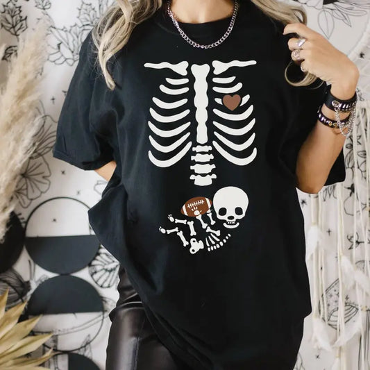 Football Pregnancy Shirt – Pregnant Skeleton Halloween Maternity Tee - Dogmomhat
