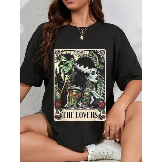 Frankenstein & Bride The Lovers Tarot Card T-Shirt - Dogmomhat