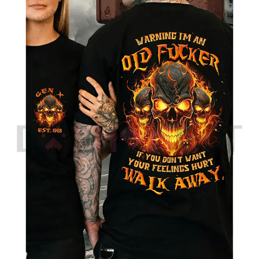 2 side view of Chaosmoda Generation X Warning Custom Year Skull T-Shirt
