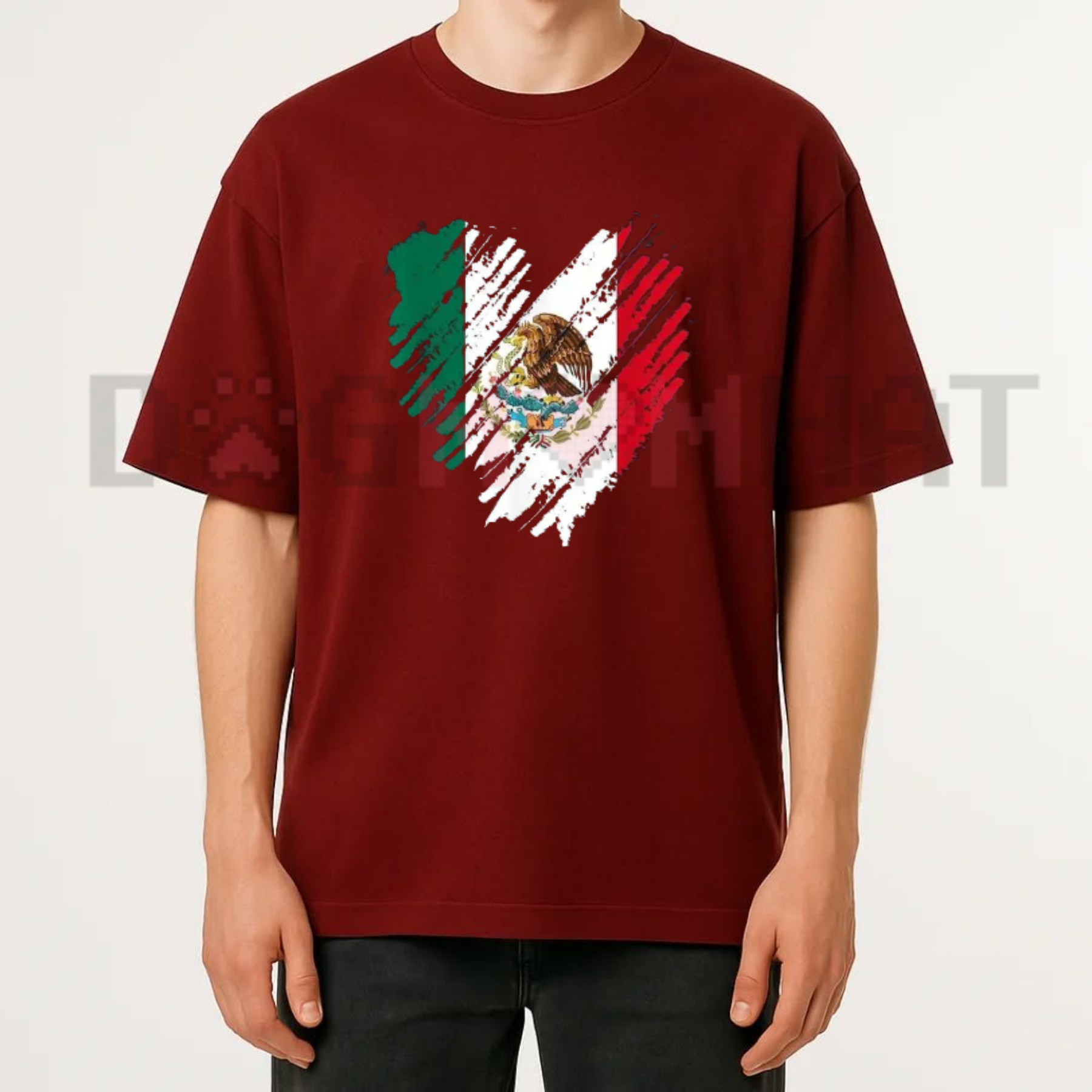 Front view of Mexico City Mexican Flag Heart Graphic T-Shirt - dogmomhat