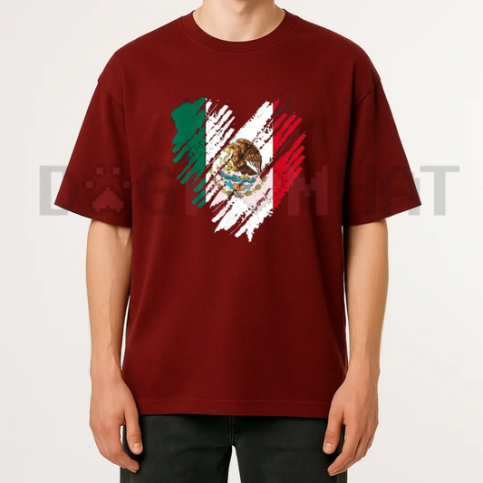 Front view of Mexico City Mexican Flag Heart Graphic T-Shirt - dogmomhat