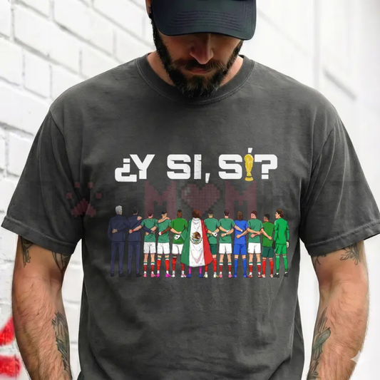 Front view of the BojjiCo Y Si Si A Huevo Que Si Soccer Team Graphic T-Shirt - dogmomhat