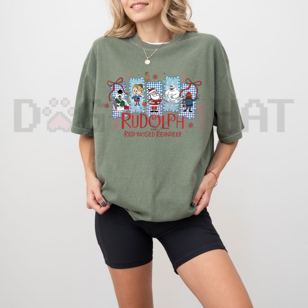 Front view of the Comfort Colors Rudolph The Red-Nosed Reindeer Shirt displaying retro Rudolph graphics across the chest of a garment-dyed cotton tee. - dogmomhat