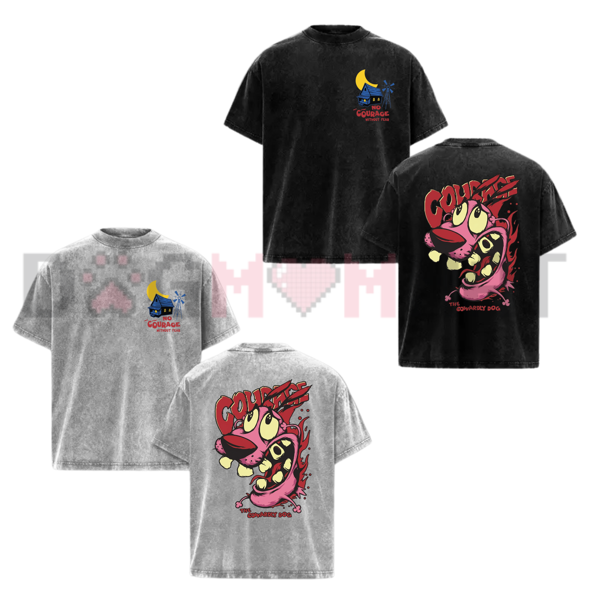 Front view of the Courage the Cowardly Dog T-Shirt displaying screaming purple dog graphic printed across the chest. - dogmomhat
