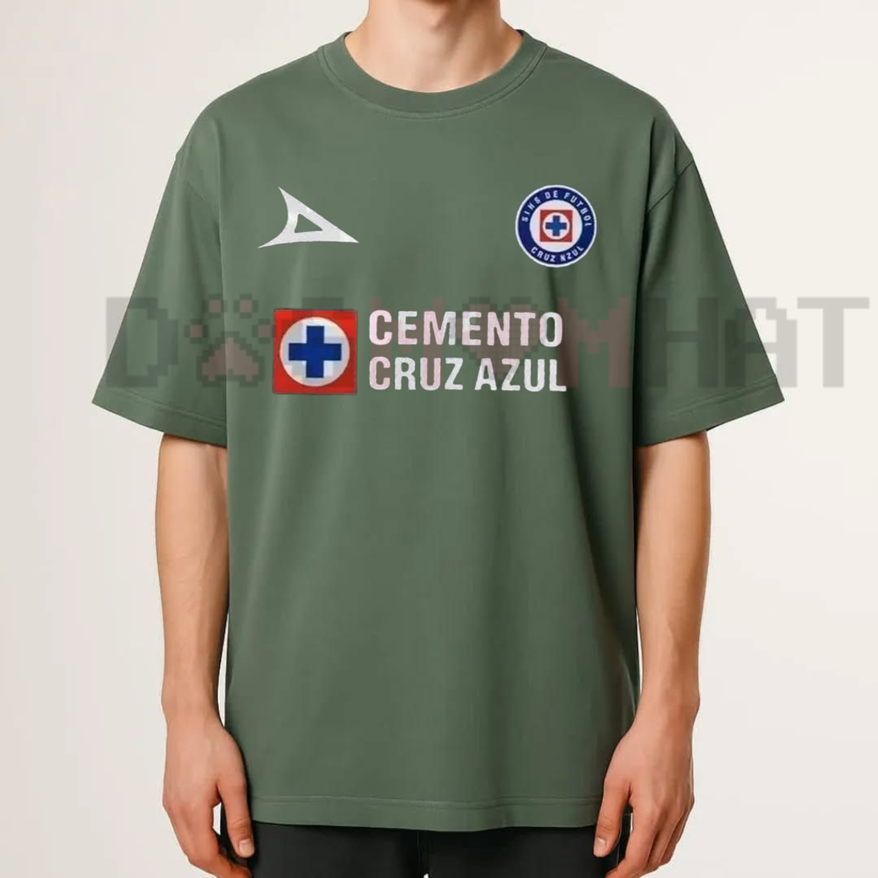 Front view of the Cruz Azul Soccer Graphic T-Shirt in a casual setting - dogmomhat