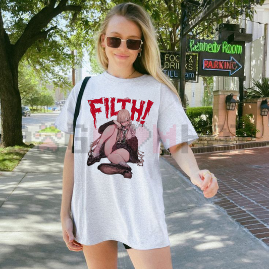 Front view of the FILTH Malfoid T-Shirt displaying dark academia gothic genderswap artwork printed across the chest of a garment-dyed cotton tee. - dogmomhat
