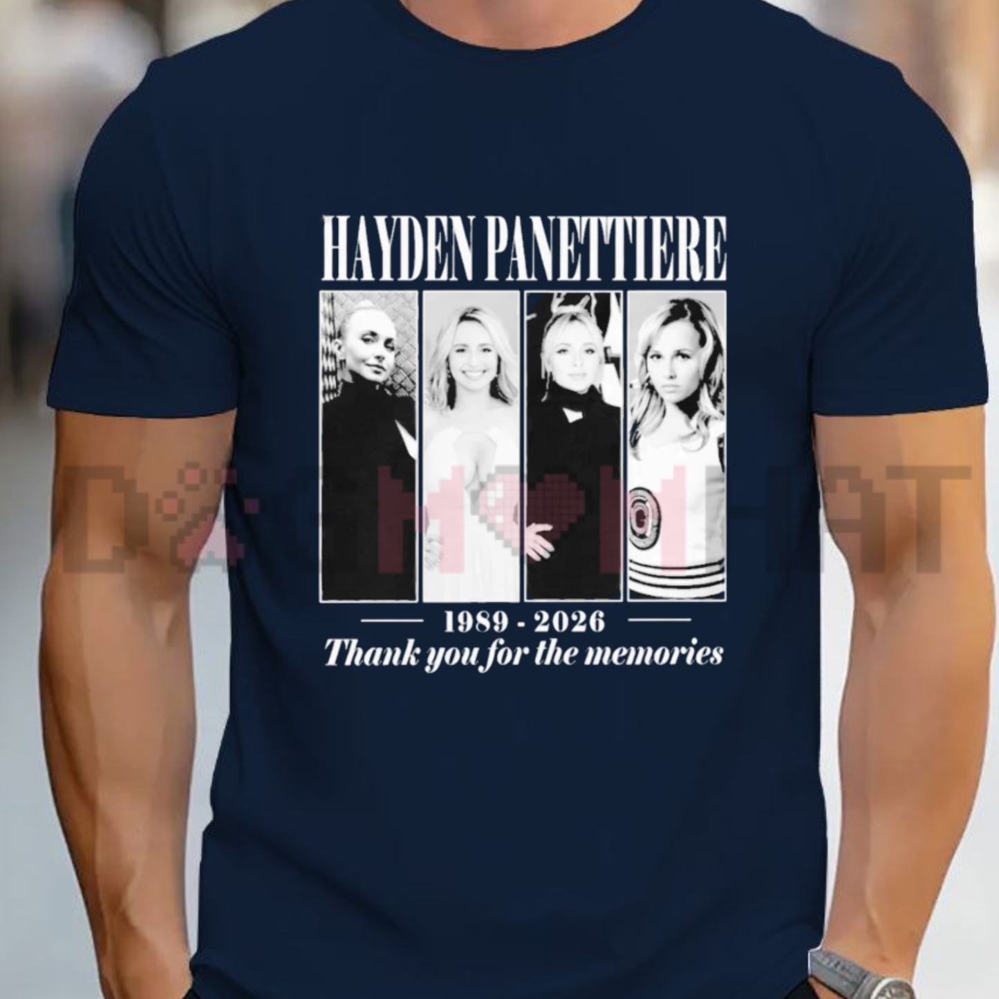 Front view of the Hayden T-Shirt showing the "Thank You For The Memories" tribute graphic printed across the chest - dogmomhat
