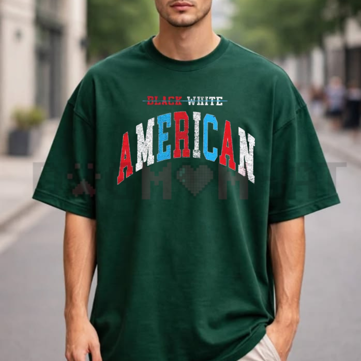 Front view of the Heavy Day Urban Graphic Tee showing the bold American streetwear humor design - dogmomhat